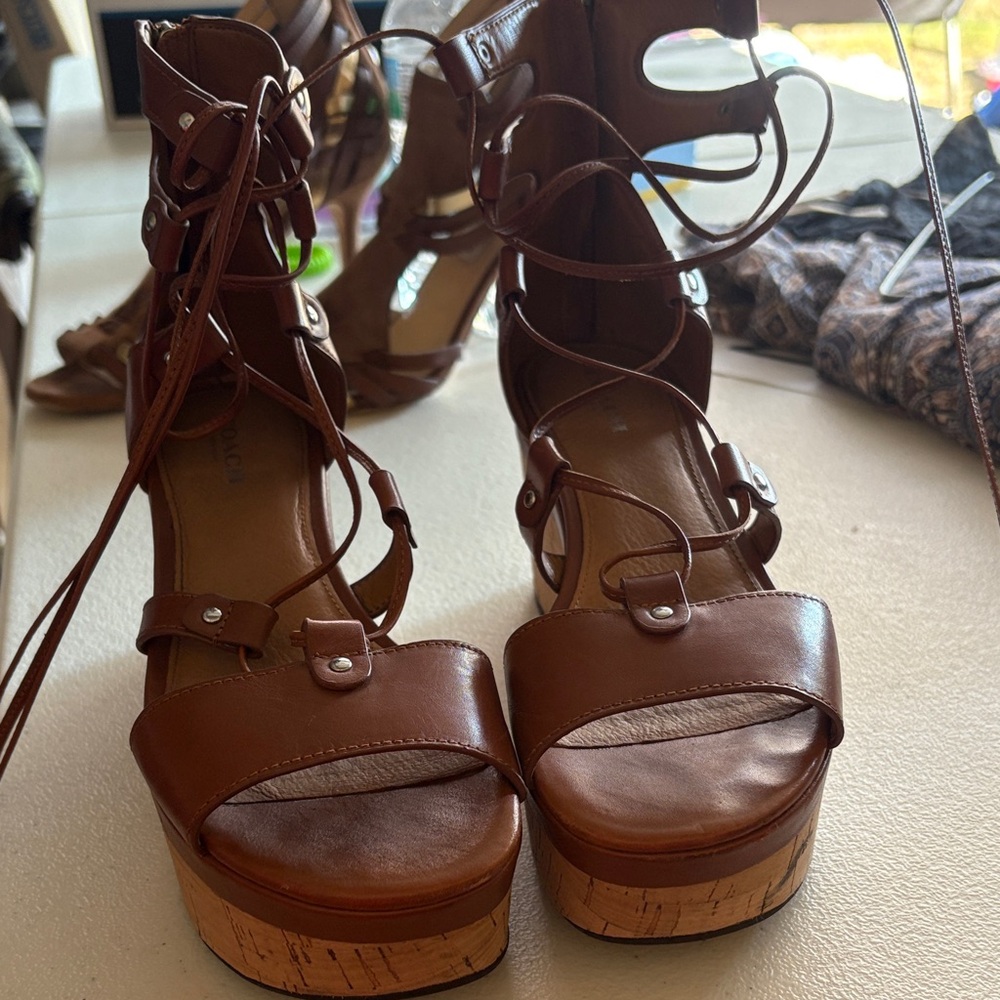 Coach Brown Lace-Up Sandals
